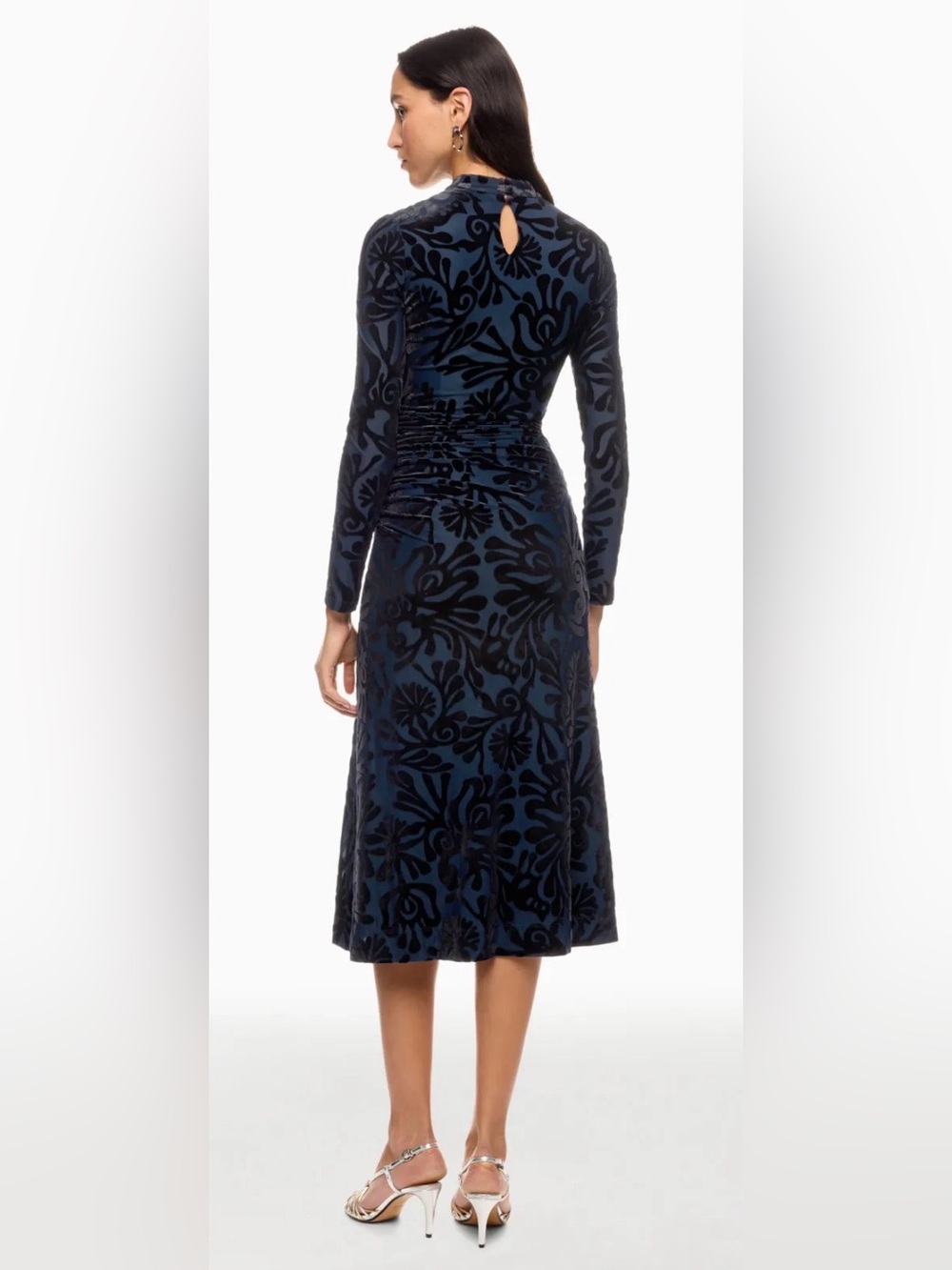 Sea New York Alia Stretch Burnout Velvet Midi Dress Navy Blue Black NWT XS - Picture 2 of 14